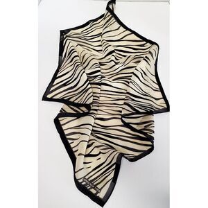 Jones New York Scarf Zebra Print 20" Square Tan/Ivory/Blk Print Pattern Bordered